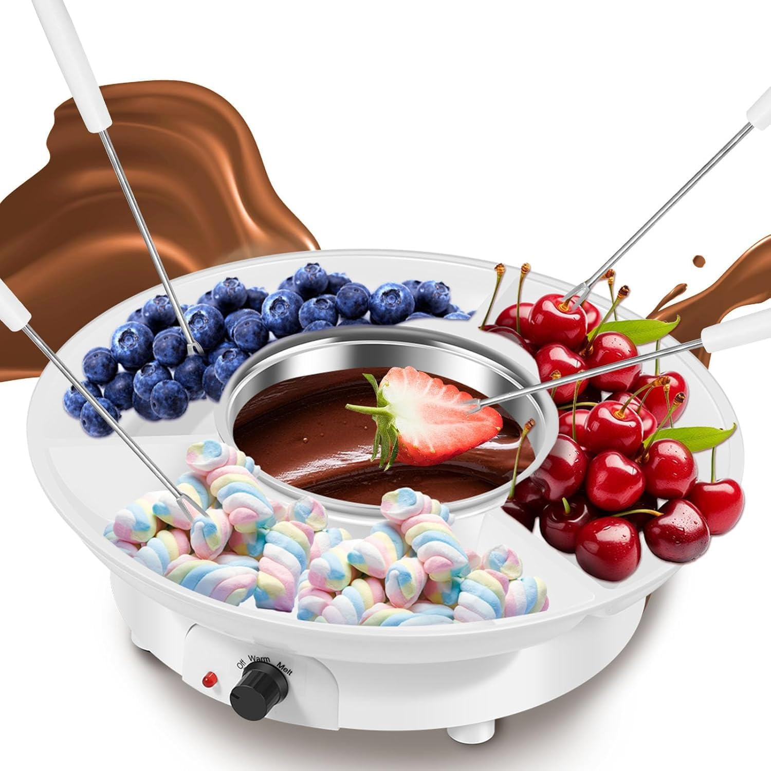 Electric Fondue Set with 4 Forks, Melting Pot for Cheese, Chocolate and Tapas, Electric Melter for Chocolate Melts, DIY Candy Maker for Dessert, Special Occasion, Birthday Party (White) image number 2