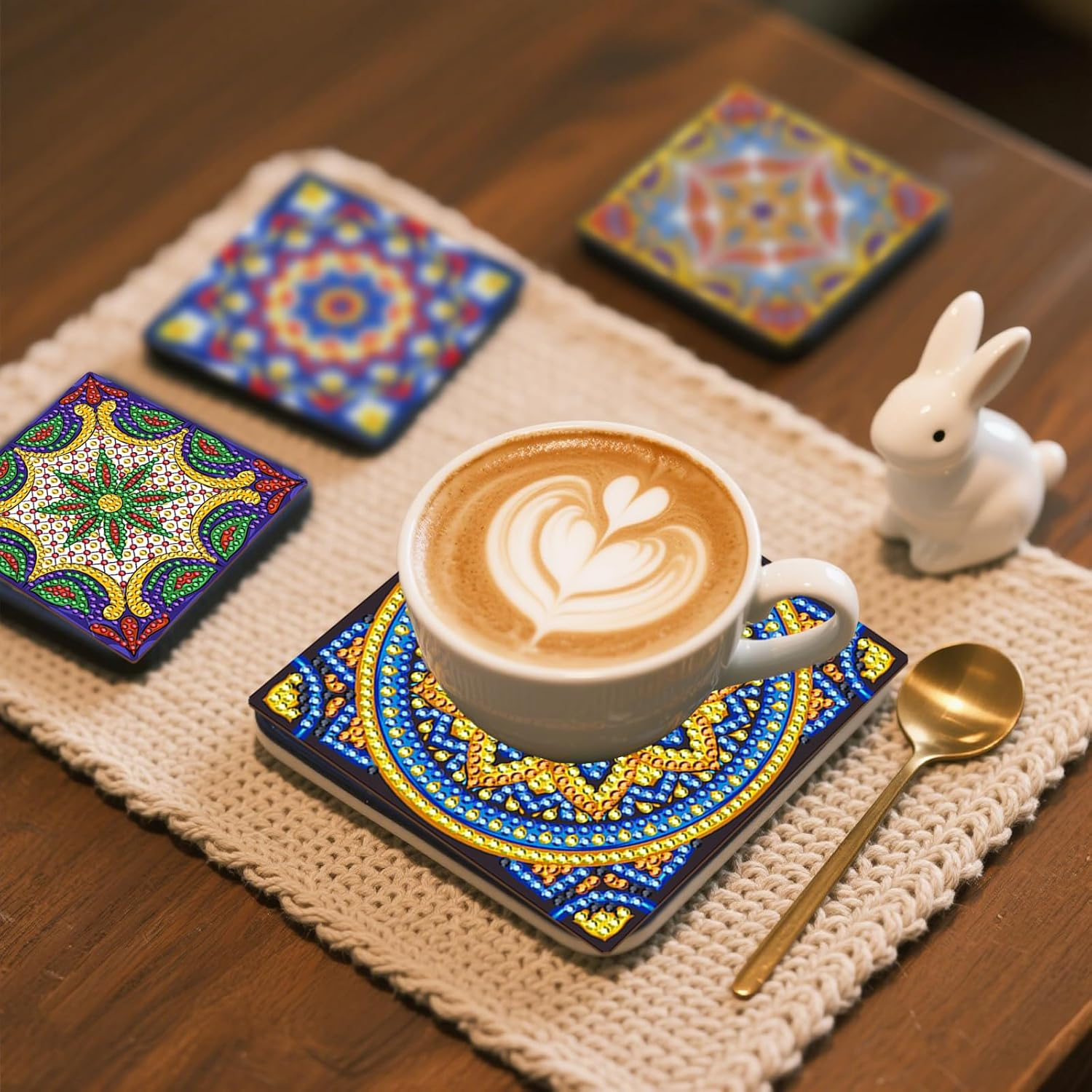 8 Pcs Diamond Paintings Coasters with Holder Small Diamond Art Painting Kits 5D DIY Diamond Paintings Kit Coaster for Adults Beginners Kids Drinks Craft Supplies Home Decor Present image number 5