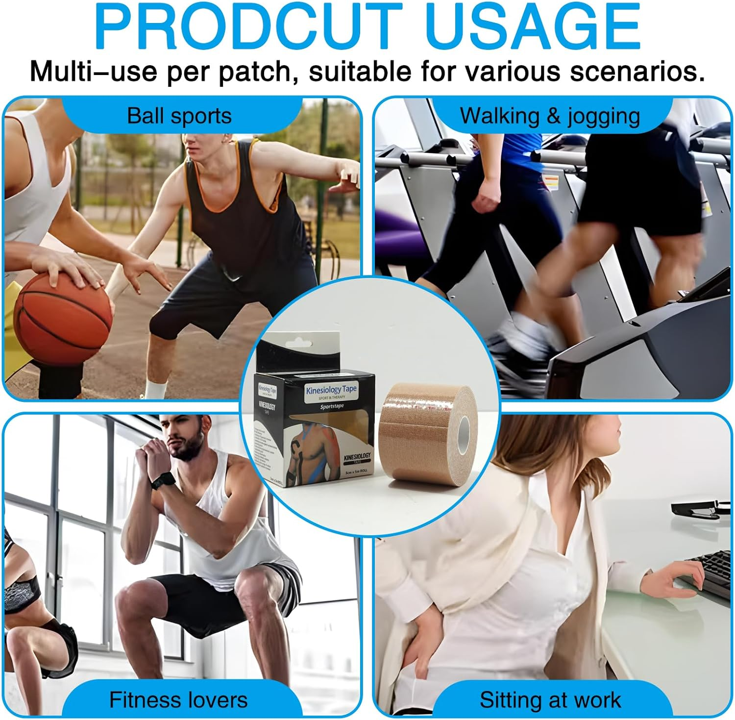 2 Pcs Kinesiology Tape, Sports Tape Elastic, 5CM*5M, Physio Tape for Muscle Support - Water-Resistant Strapping Tape for Sports Recovery and Injury Prevention image number 2