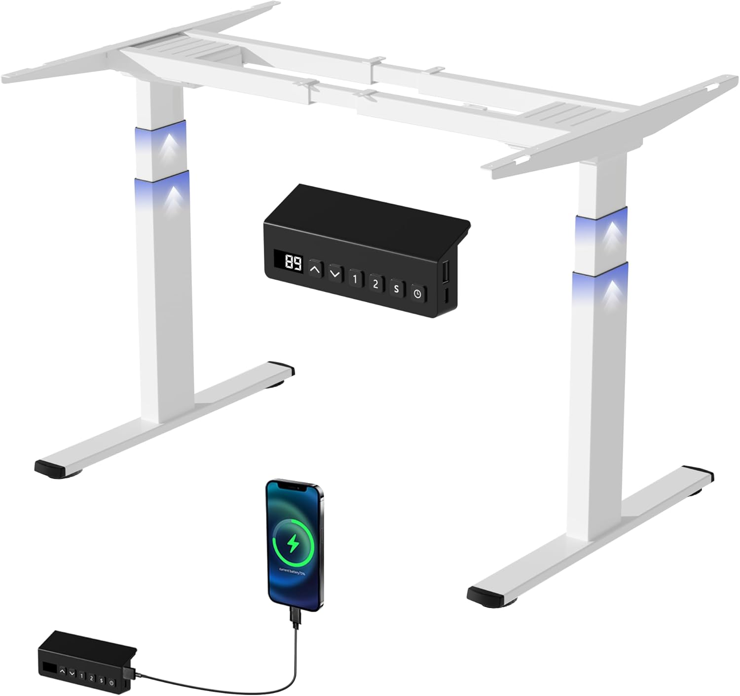 ERGOMAKER Height Adjustable Standing Desk Frame without Desktop, Dual Motor Three-Stage Electric Frame with Automatic Memory Smart Handset (3 Stage|Dual Motor, White) image number 1
