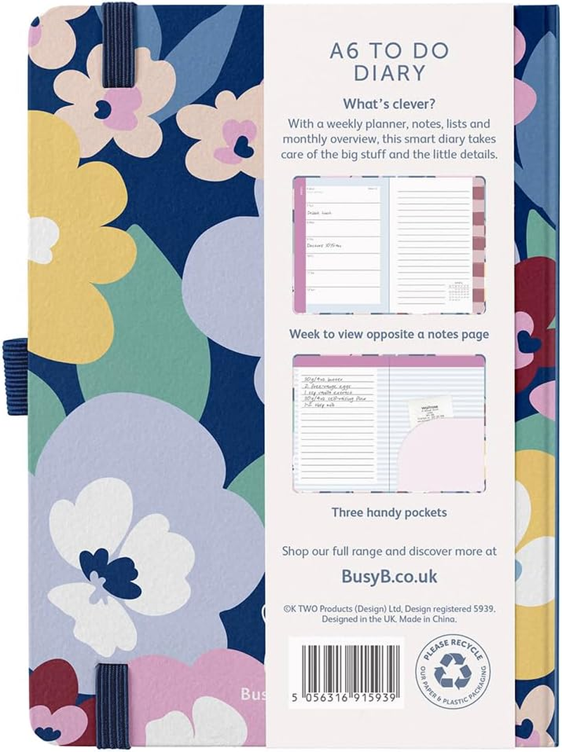 Busy B - A6 Weekly Planner 2026 - Appointment Calendar with To-Do Lists & Note Pages - Compact Diary with Colourful Floral Pattern - Week to View, 3 Pockets & Year Planner - Colourful Flowers image number 2