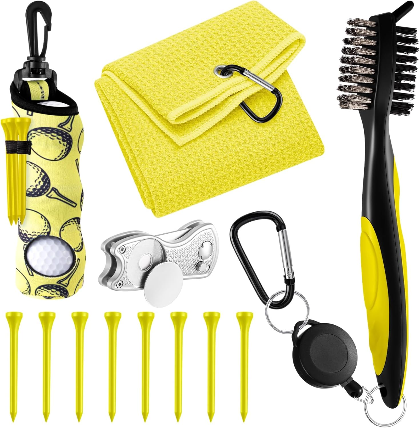 Liliful 12 Pcs Golf Accessories Kit, Include Golf Tees Golf Towel Golf Ball Bag with Hook Cleaner Brush Divot Tool with Magnetic Ball Marker for Women Ladies Golf Gifts