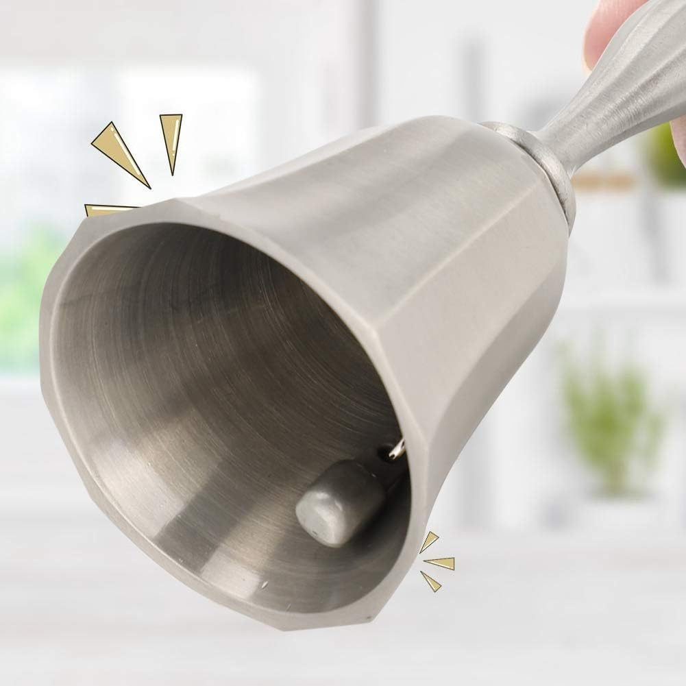 Hand Bell, Super Loud Solid Antique Bell Silver Steel Metal Handbell Service Call Alarm Jingles Ringing with Handle Used for Dinner inside Classroom Food Line Wedding Events Decoration and Game image number 6
