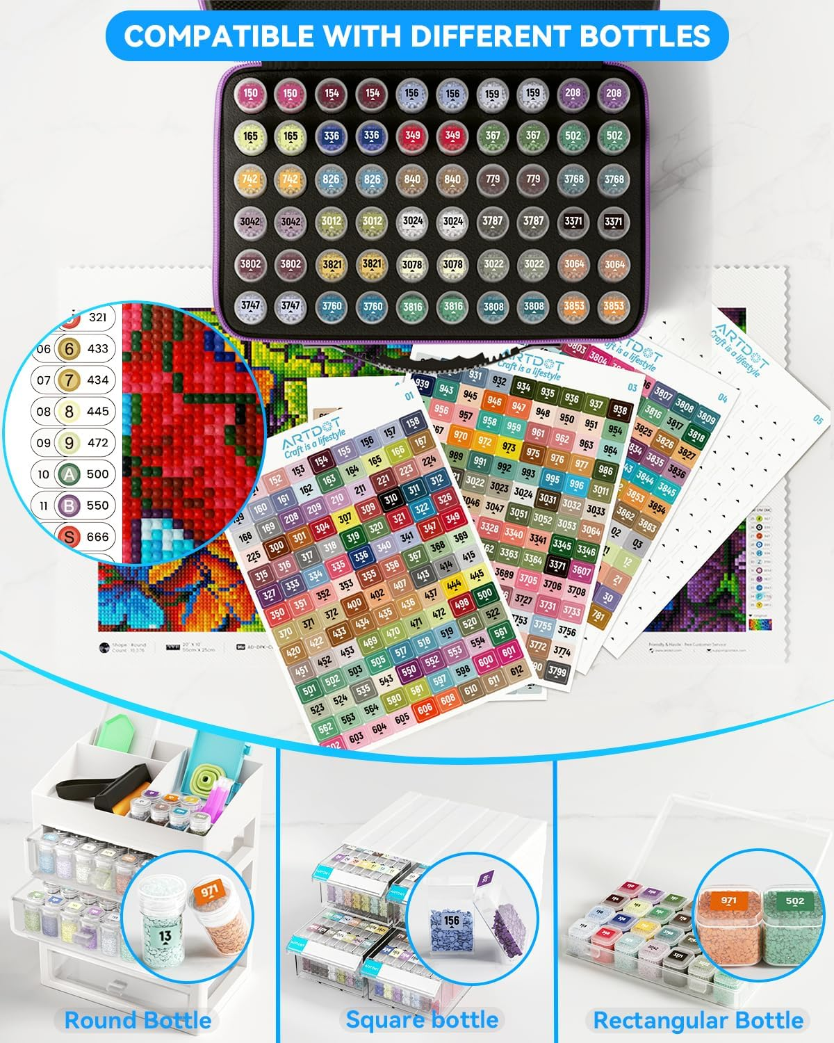ARTDOT 2 Set Label Stickers for Diamond Art Storage Kits for Adults, 489 Colors Stickers Matched with Actual Embroidery Floss as Diamond Painting Accessories and Cross Stitch Supplies image number 1