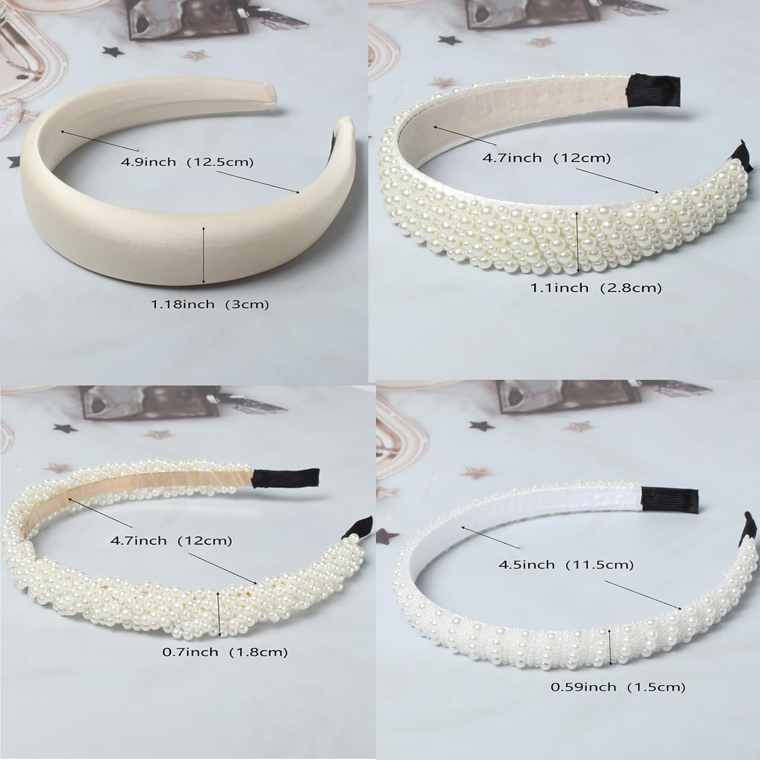 DIELOVEHUA Pack of 5 Pearl Headbands, White Pearl Headbands, Headband Beads Women, Pearl Bridal Hair Bands, Women'S Wide Thick Headband, Ladies Girls Wedding Hairstyles Accessories image number 1
