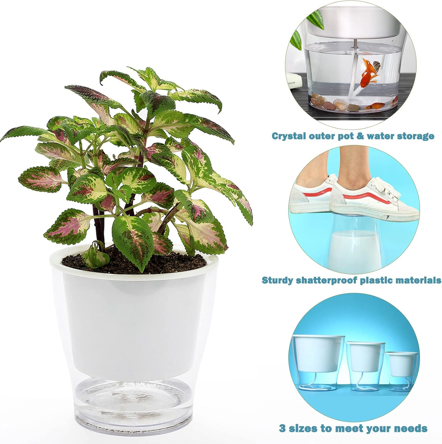 5-Pack 4.3 Inches Clear Self-Watering Planters Small African Violet Pots Plastic Plant Pots Wicking Flower Pots for Indoor Plants, Herbs, African Violet, Ocean Spider Plant, Orchid Pot, Garden Pots image number 1