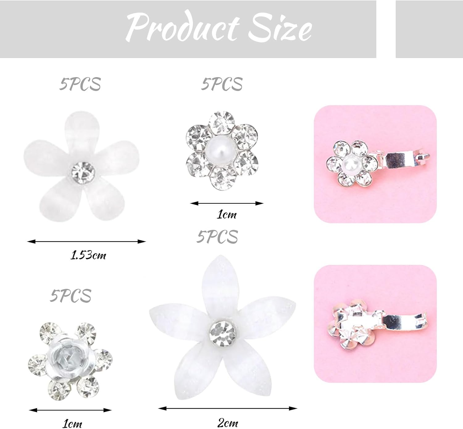 Mezrkuwr 20 Pieces White Small Flower Hair Clips Mini Rhinestone Metal Hair Pins for Women Bridal Flower Girl Wedding Hair Clips Hair Accessories for Girls and Women image number 5