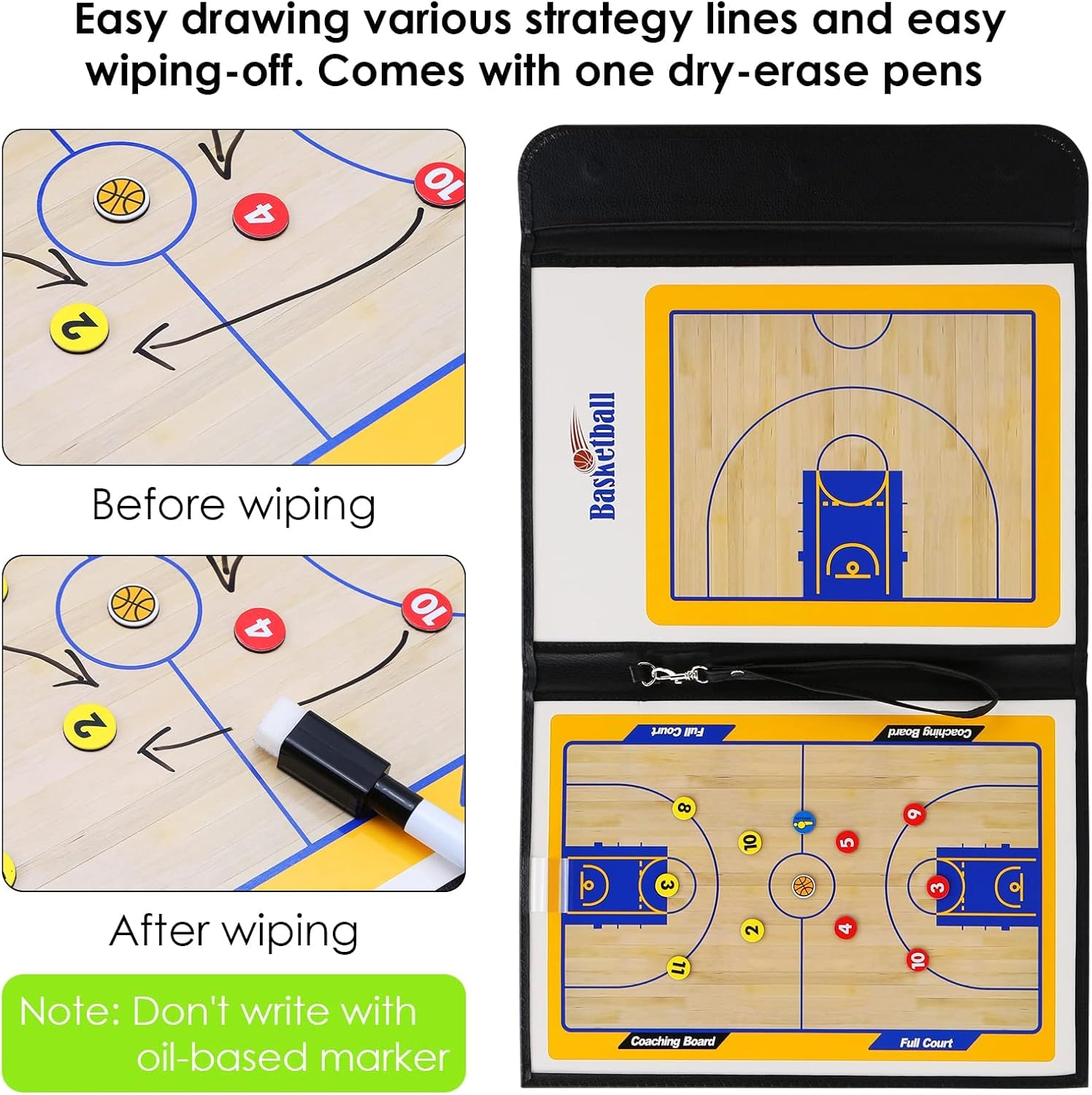 Basketball Coaching Board Coaches Clipboard Tactical Magnetic Board Kit Portable Strategy Coach Board Coach Training Equipment with Magnets, Marker Pen and Zipper Bag image number 1