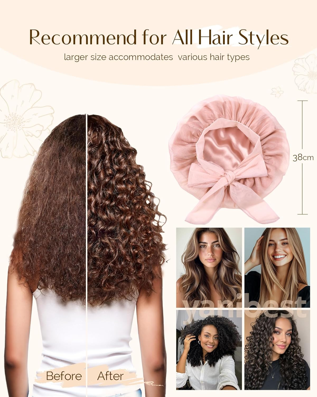 YANIBEST Breathable Silk Bonnet for Sleeping Women, Breeze Satin Nightcap with Tie Band Hair Bonnets Curly Hair, Head Wrap Cap - Purple image number 7