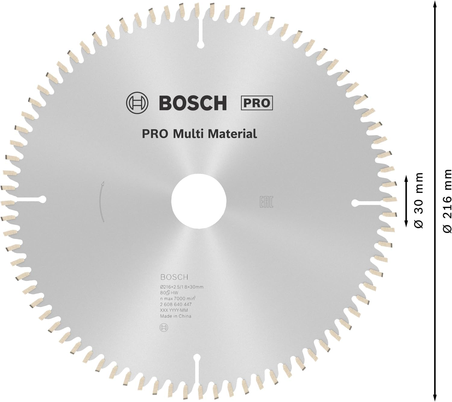 Bosch Professional 1 X Circular Saw Blade Multi Material (For Multimaterial, Saw Blade Diameter 216 X 30 X 2.5 Mm, 80 Teeth, Circular Saw Accessories) image number 3