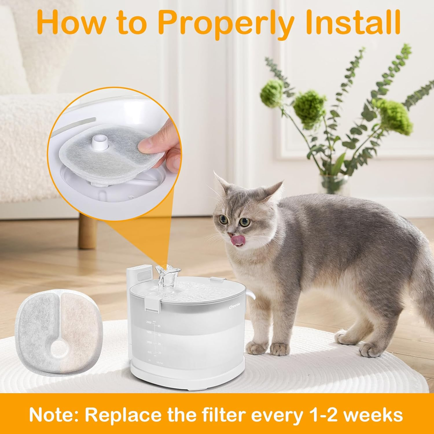 18 Pack Replacement Filters for E1/E1+ Cat Fountain (2L/67Oz), 18 Month Set for Pet Water Fountain image number 2