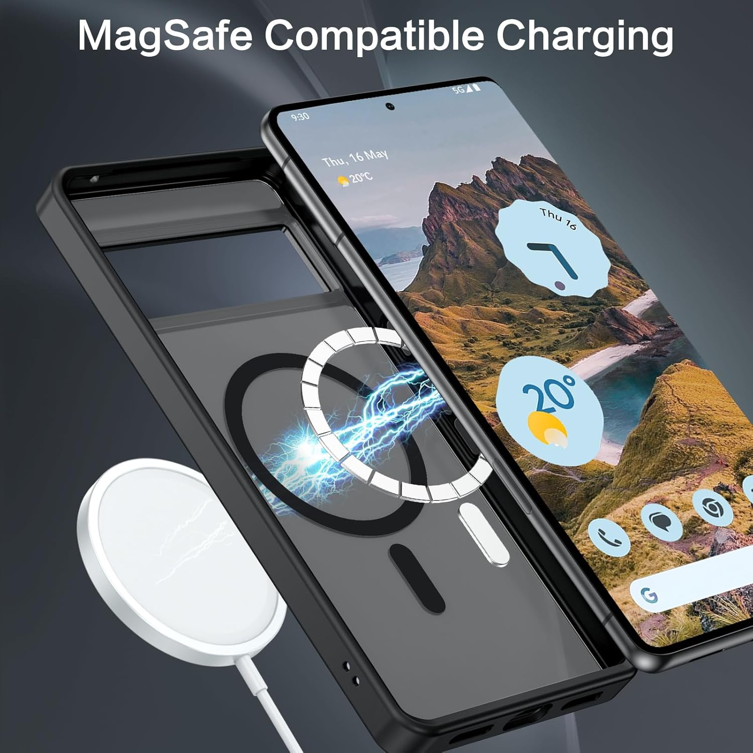 DOMAVER for Google Pixel 7 Pro Case, Magnetic Case Compatible with Magsafe, Matte Translucent Skin-Touch Shockproof Full-Body Protective Case for Google Pixel 7 Pro, Black image number 6