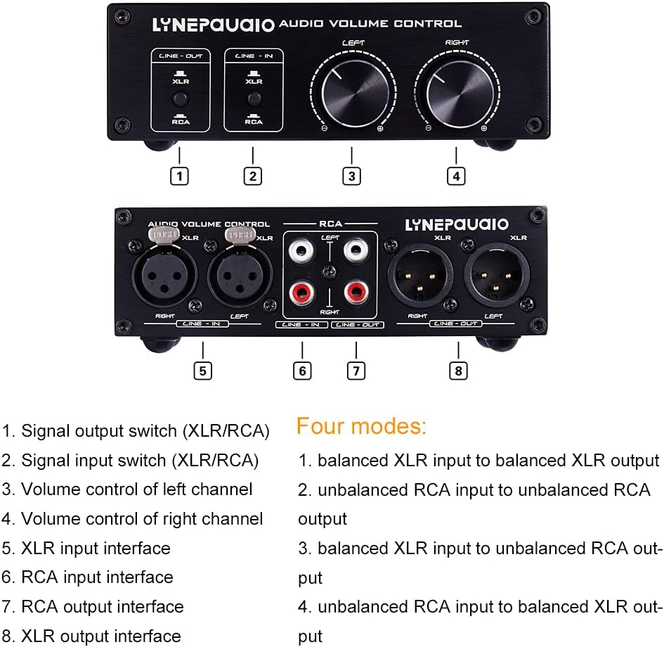 HIKOAN Passive Audio Volume Controller with Fully-Balanced & Single-Ended Mode XLR & RCA Interface for Home Stereo System Pre-Amplifier Speaker