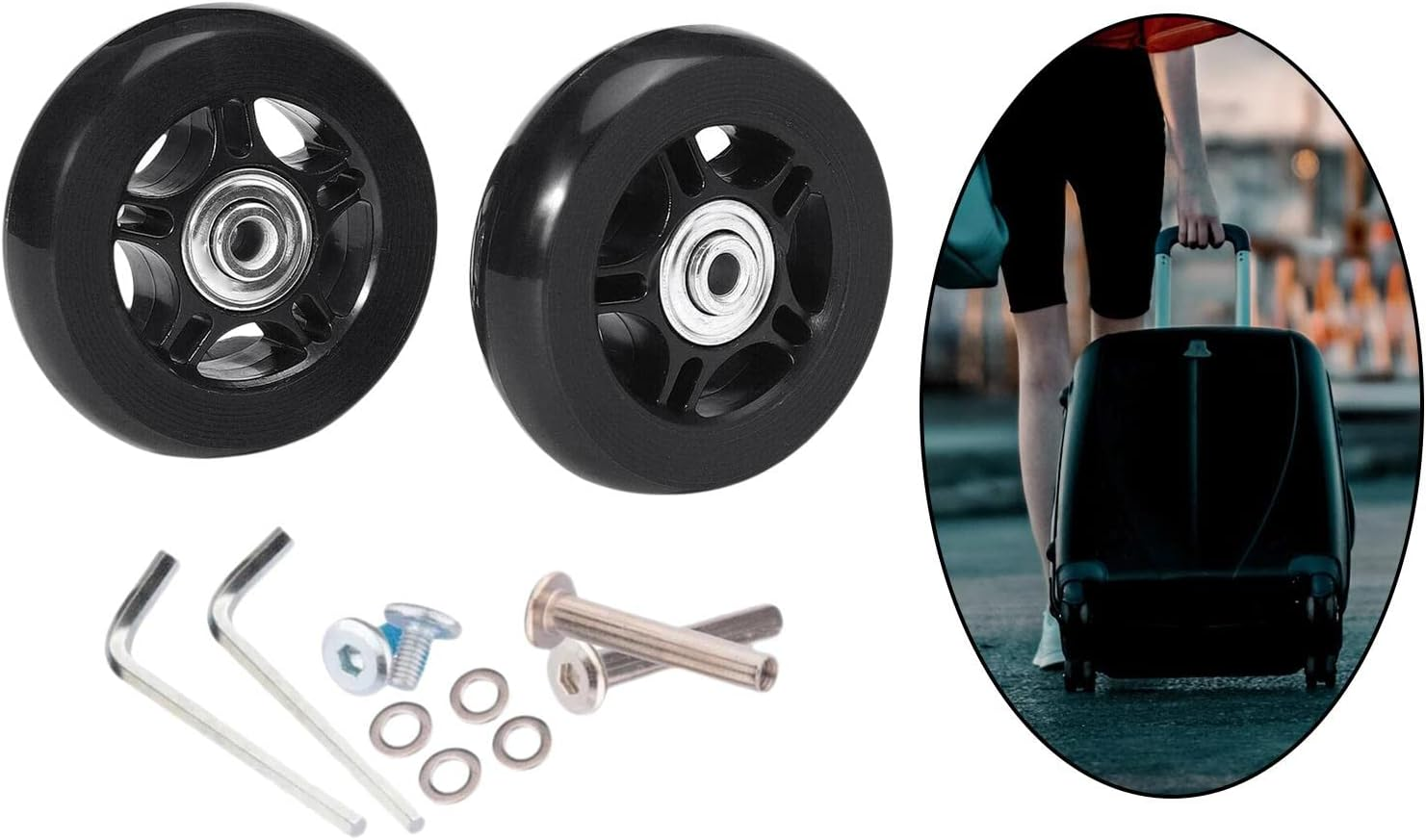 Generic 2Pcs Luggage Suitcase Replacement Wheels, Rotating Flexible Repair Parts Axles Rubber Mute Black Wear Resistant Swivel Caster, 64Mmx18Mm image number 2