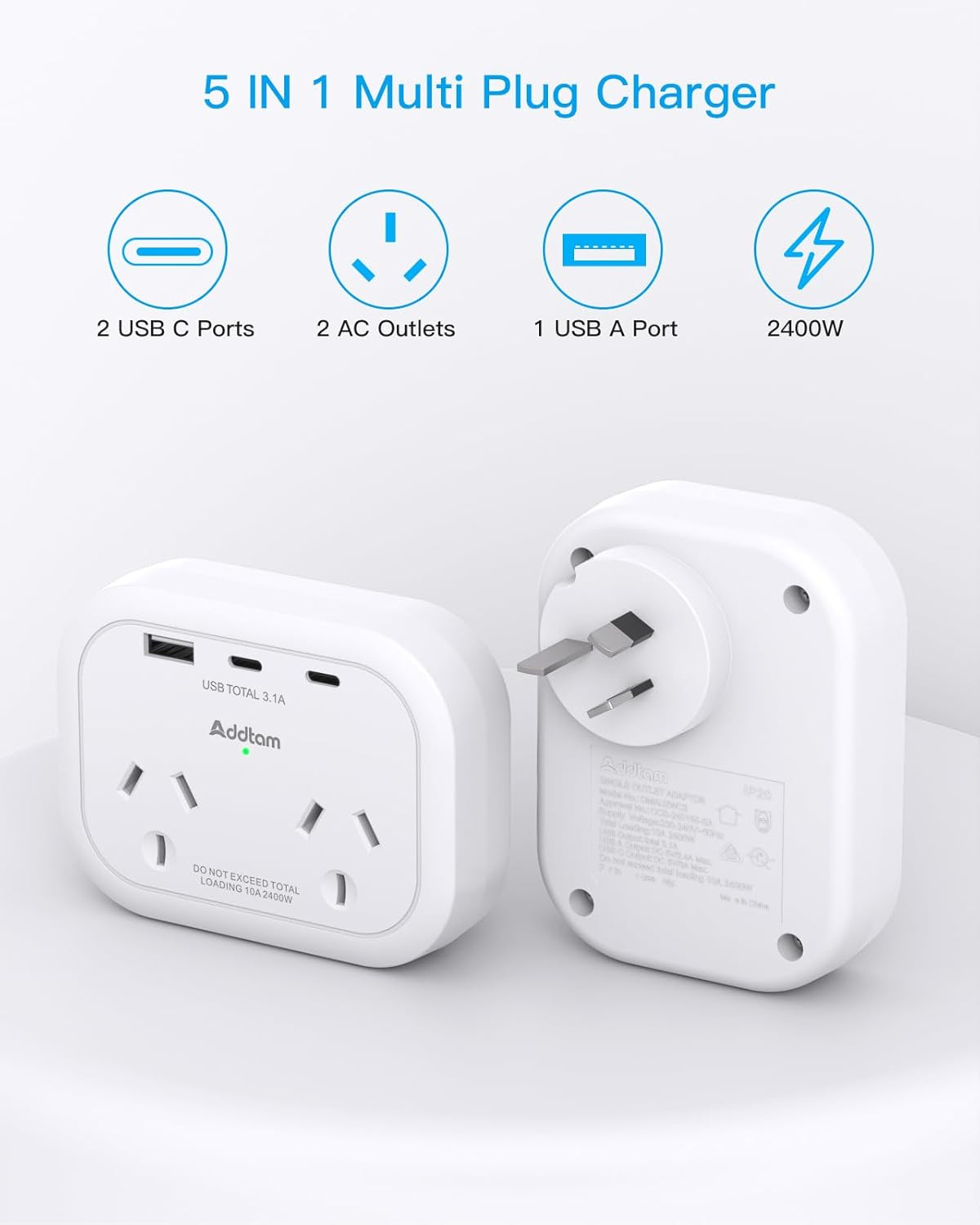 Power Board, Power Strip with 3 USB Ports (2 USB C), No Cord Extension Board, Double Adapter, Outlet Extender, Multi Plug Outlet, Cruise Ship Accessories for Home, Office, Bedroom, Travel image number 4