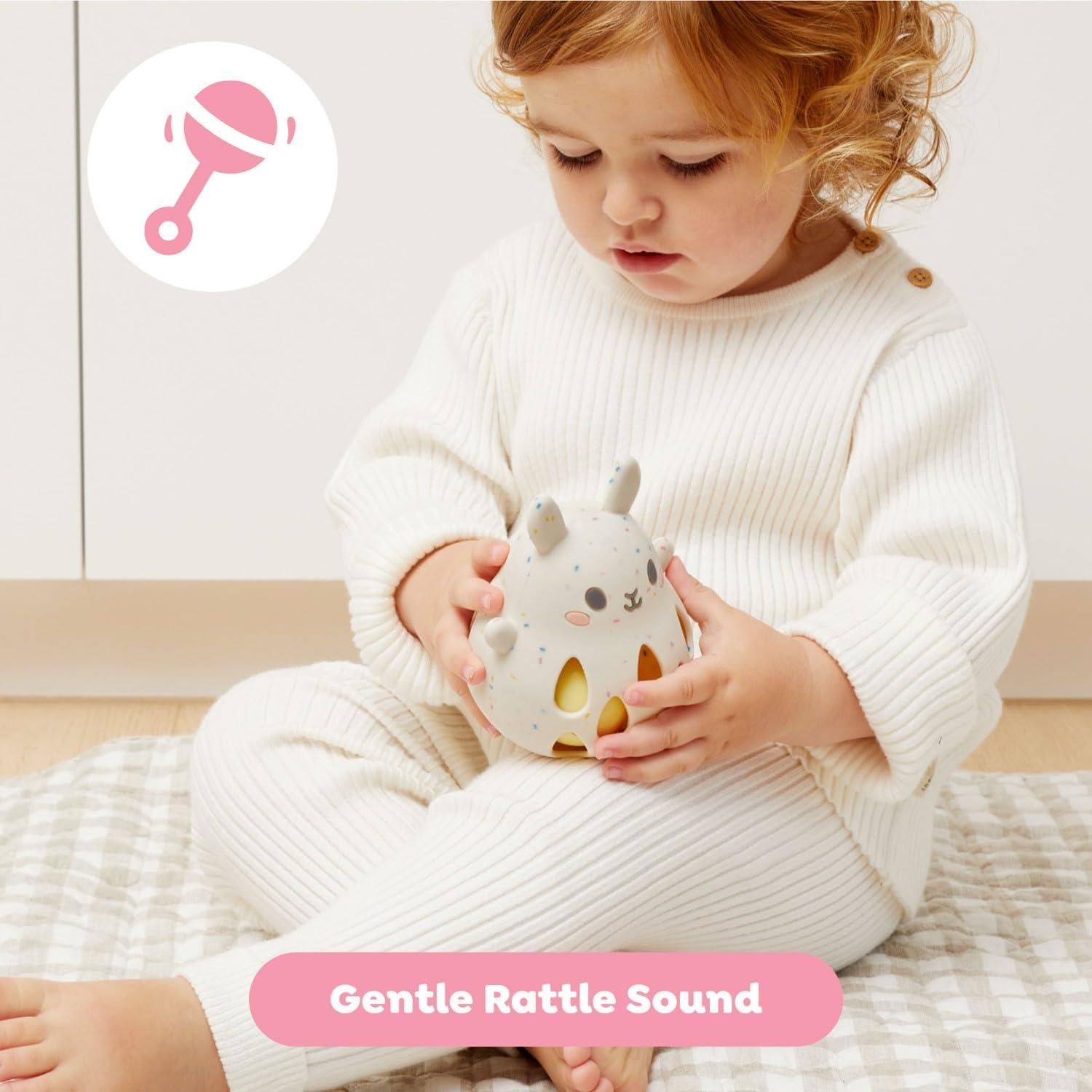 Tiger Tribe: Silicone Rattle - Bunny - Soft & Squishy Silicone, Gentle Rattle Sound, Easy to Grip, Soothing Sensory Toy, Infant & Baby Ages 0-2 Year. image number 2