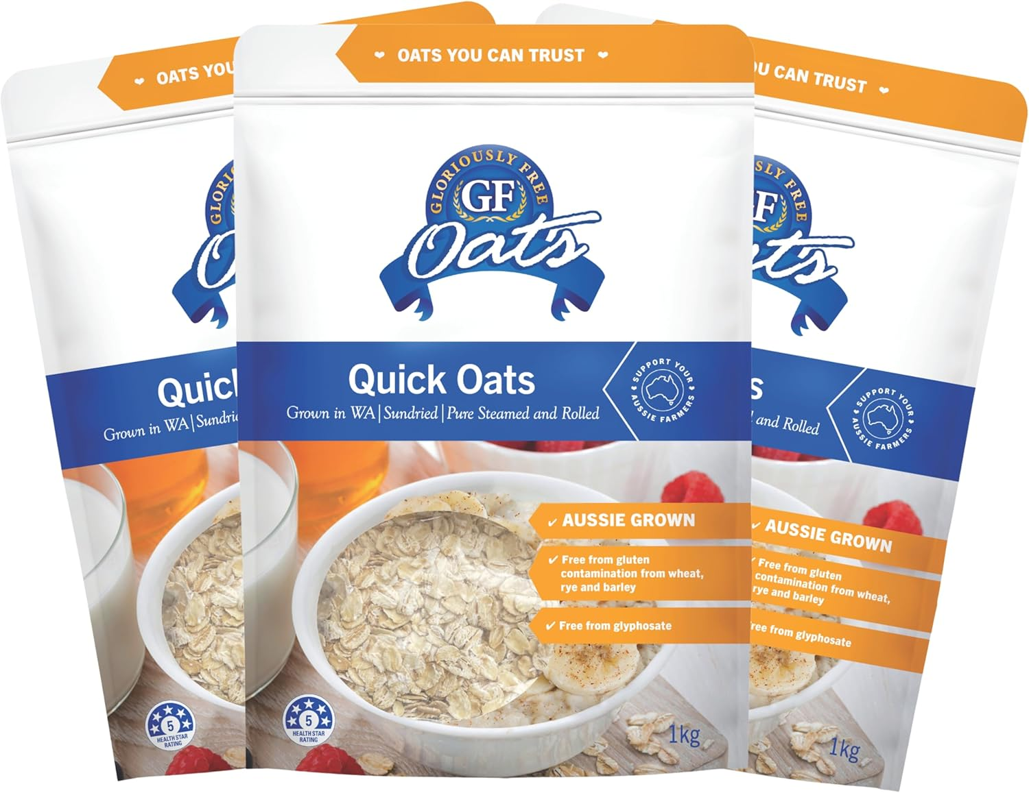 GF Oats Organic Quick Oats| Gluten Contamination Free | 1Kg X 3 Pack | 25 Serves per Pack| Vegan, Free from Wheat, Rye, Barley, GMO, Glyphosate | Tested Nil to Gluten Contamination image number 4