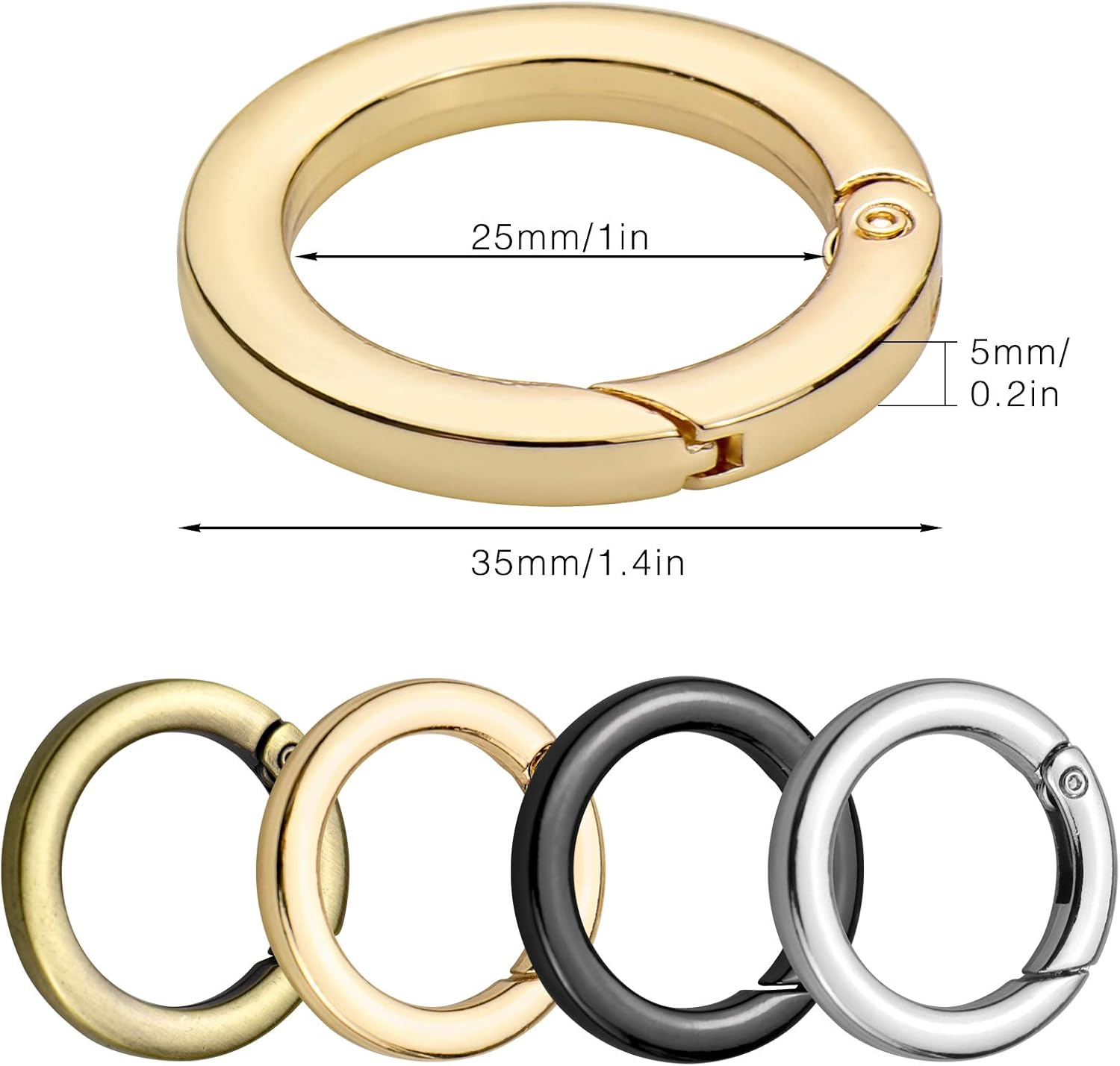 Hysagtek Spring O Rings, 16 Pcs round Spring Snap Clip Hook 35Mm round Carabiner Clips Trigger Heavy Duty Keyring Buckle for Bags Purses Key Chains Crafts, 4 Colors image number 4