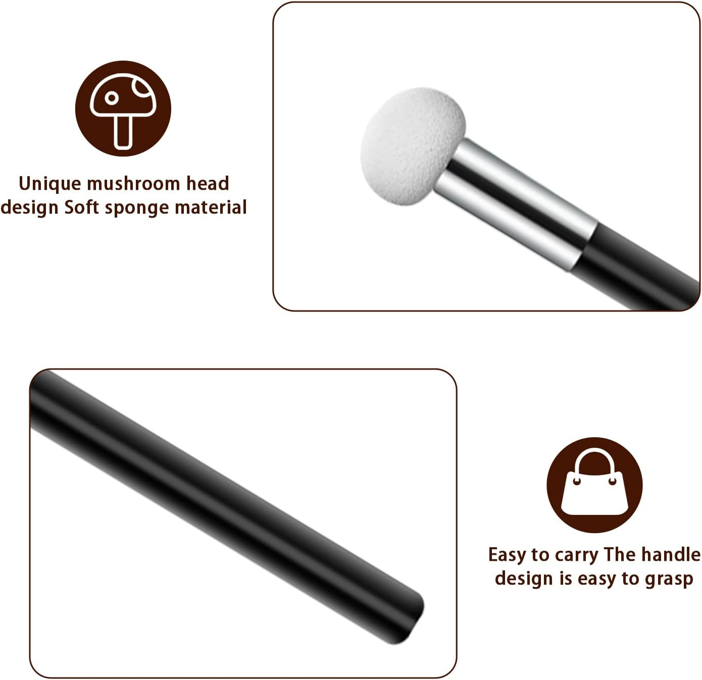 6 Pcs Foundation Sponge Powder Brush Makeup Puff Sponge with Handle Mushroom Makeup Sponges Concealer Sponge Makeup Brush Eye Makeup Applicator Eyeshadow Brushes for Women Girls (Black) image number 2