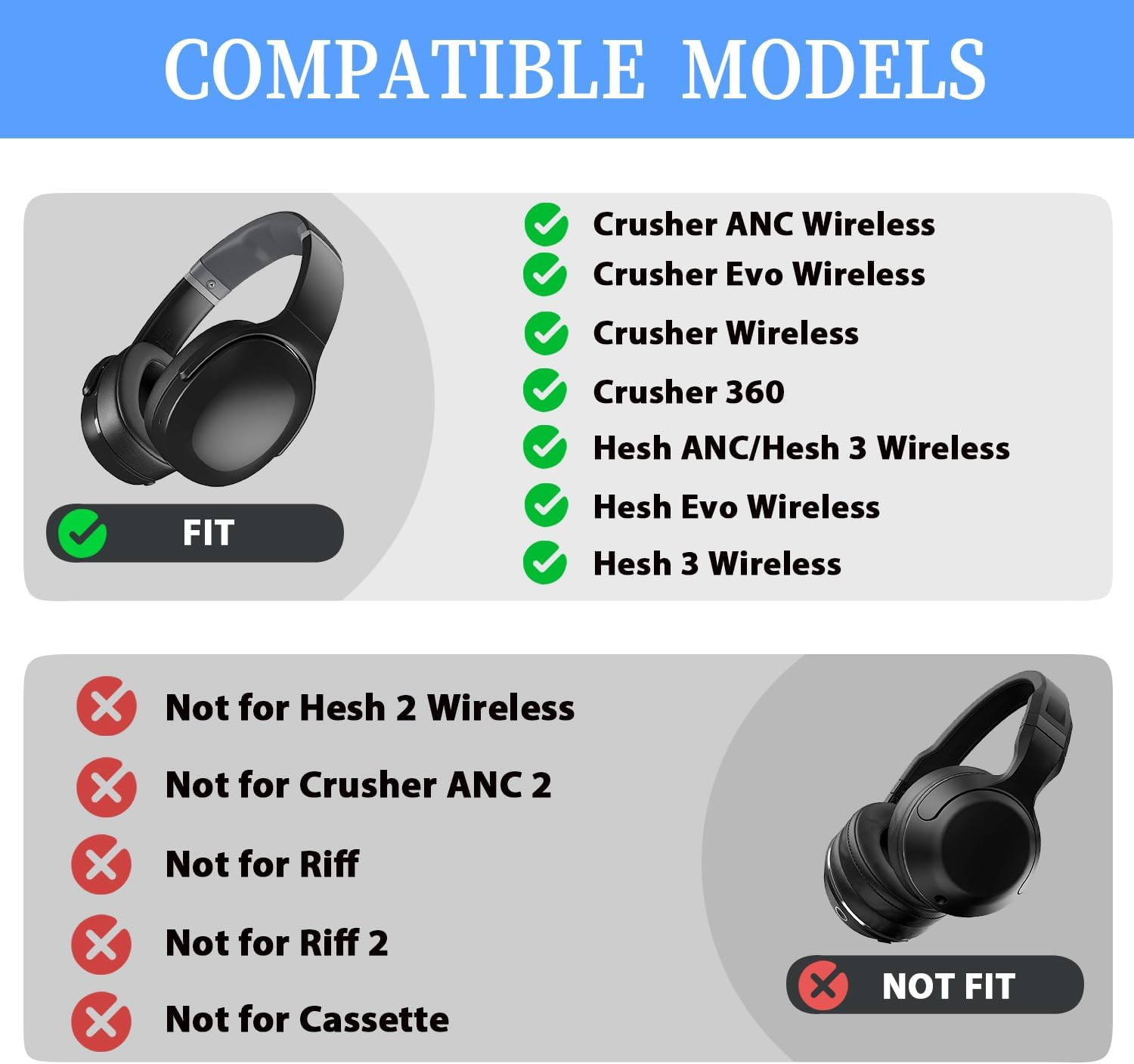 Adhiper Hesh ANC Replacement Ear Pads for Skullcandy Crusher Wireless/Crusher Anc/Crusher Evo,Hesh Evo/Hesh 3,Venue ANC Headphones,Crusher Evo Headphone Earpad Ear Cushions with Protein Leather(Black) image number 4