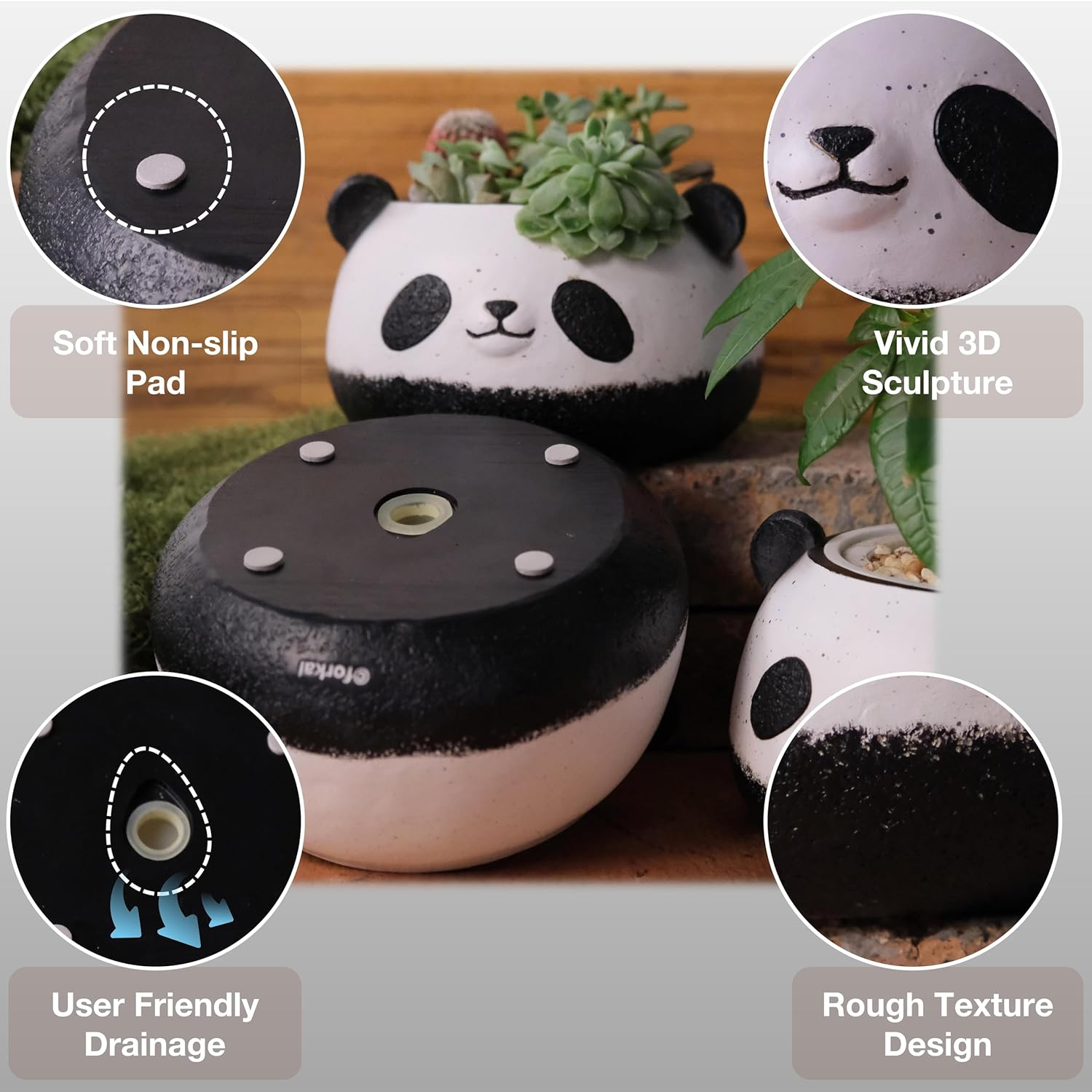 Small Panda Bear Plant Pots, Resin round Flower Pots, Cute Succulent Pots with Drainage Holes, Home Decor Planters for Animal Lovers image number 6