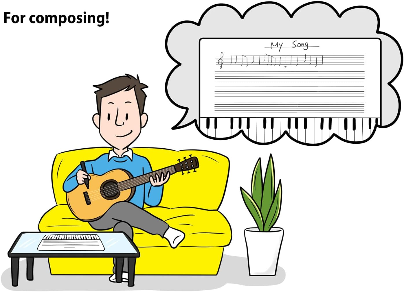 Dry Erase Music Staff White Board, Portable A4 Size (8.3"&times;11.7") image number 2