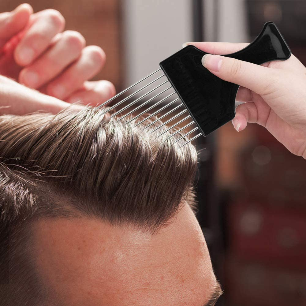 6 Packs Afro Comb Metal Pick Comb, Sourceton Afro Braid Pick Hairdressing Detangle Wig Braid Hair Styling Comb Styling Tool- Black image number 4