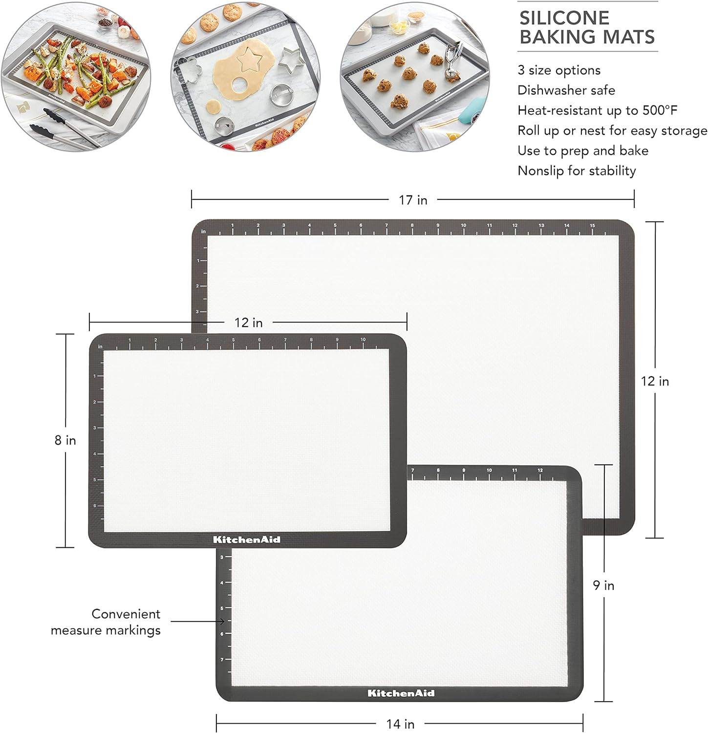 Kitchenaid Silicone Baking Mat, 9X14-Inch, Gray image number 2
