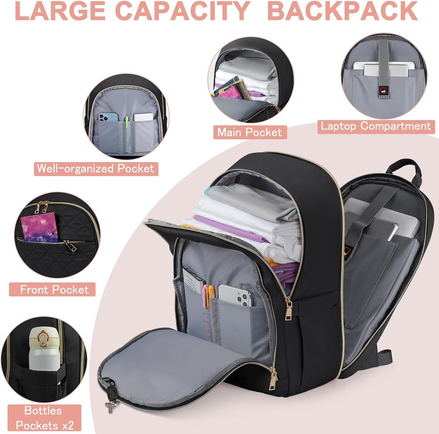 Backpack for Women Lightweight Travel Backpack Laptop Backpack 15.6 Inch Waterproof School Backpack Casual Daypack TSA Friendly Backpack image number 4