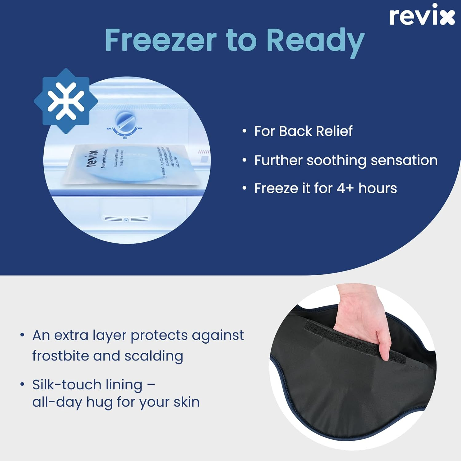 REVIX Extra Large Ice Pack for Back Relief, 2 Pack Reusable Gel Ice Pack Wraps for Lower Back, Cold Compress Therapy for Waist, Lumbar, Abdomen, Tailbone Discomfort Relief, Muscle Relaxation image number 2