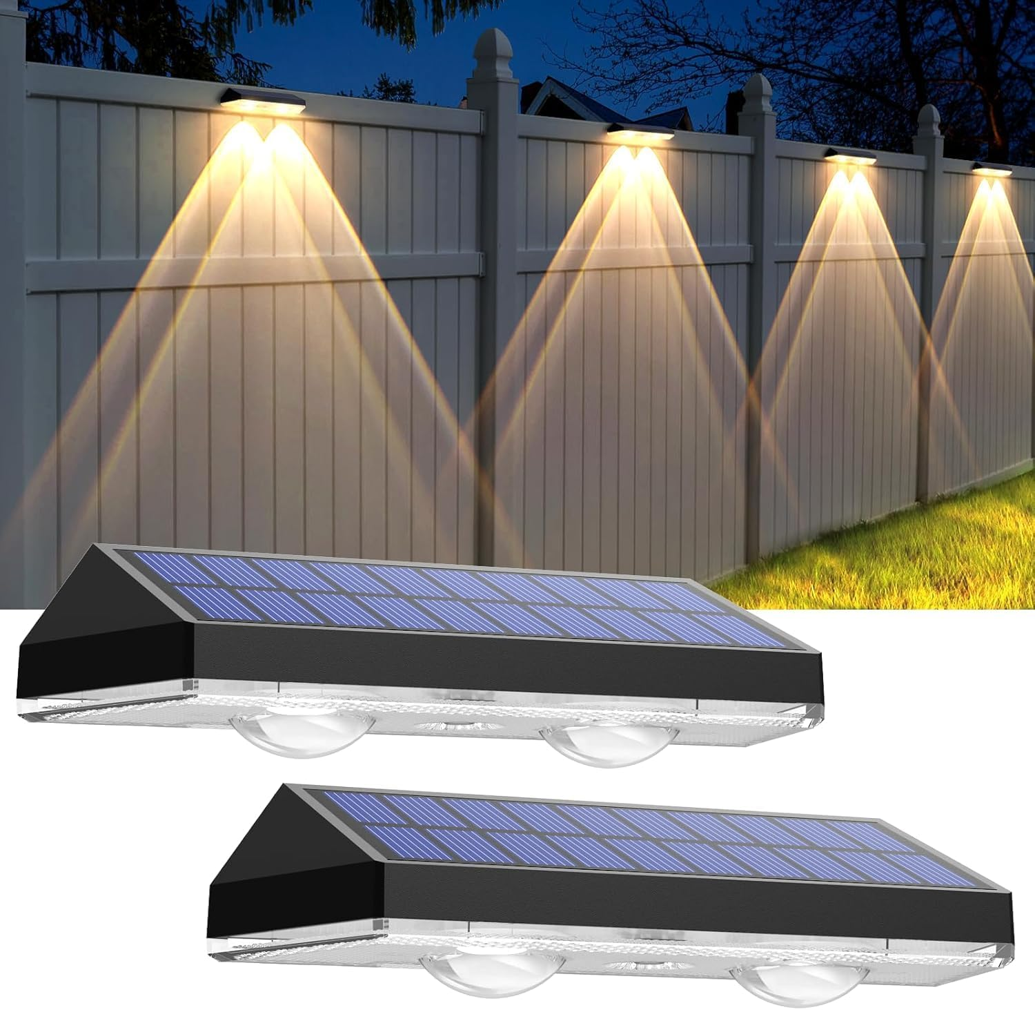 Solar Fence Lights Outdoor - 3000/4500/6500K 3 Mode, Waterproof LED, Fence Light Solar Powered for Outside, Backyard/Railing/Step/Patio/Wall and Home Improvement(8 Pack)