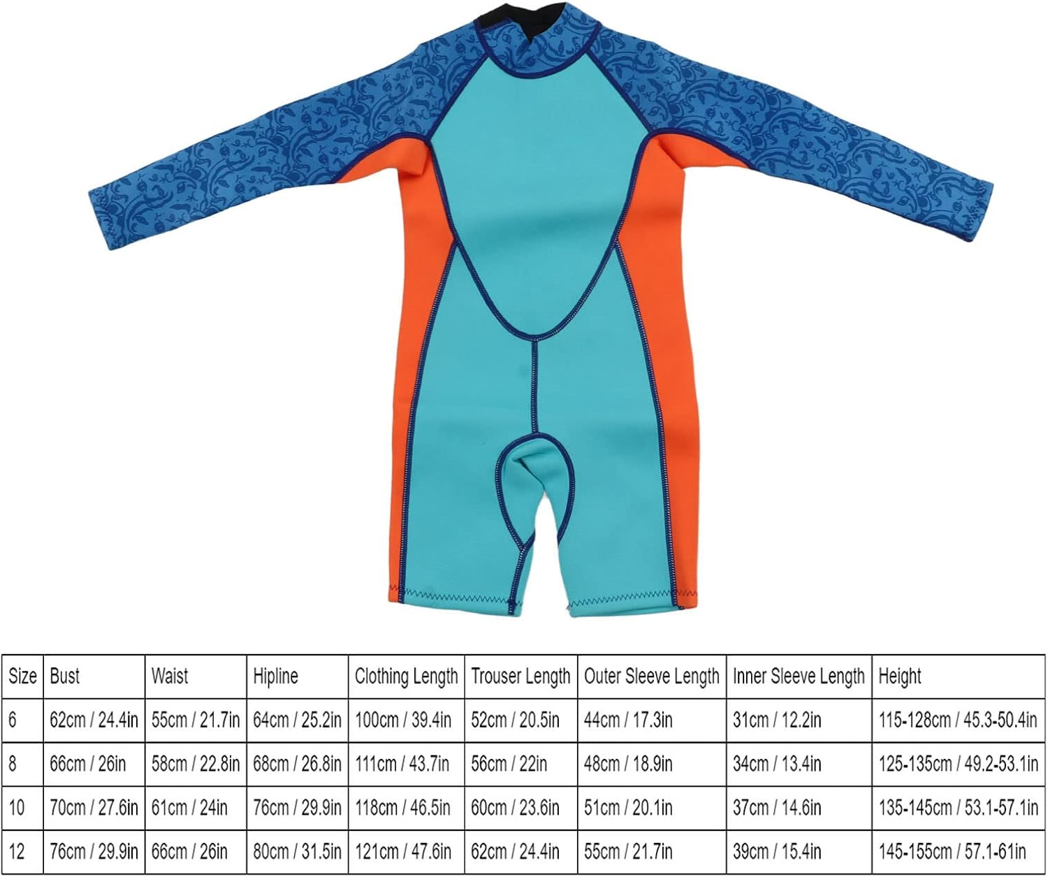 Kids Neoprene Swimsuit, Breathable Elastic Kids Diving Suit for Surfing (Size 10) image number 2