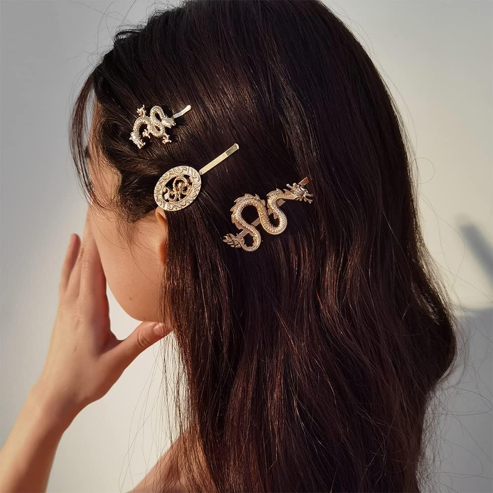 Dragon Gold Hair Barrettes for Girls and Women - Bobby Pins, Hair Accessories, Chinese Hair Clip, Hairpin image number 2