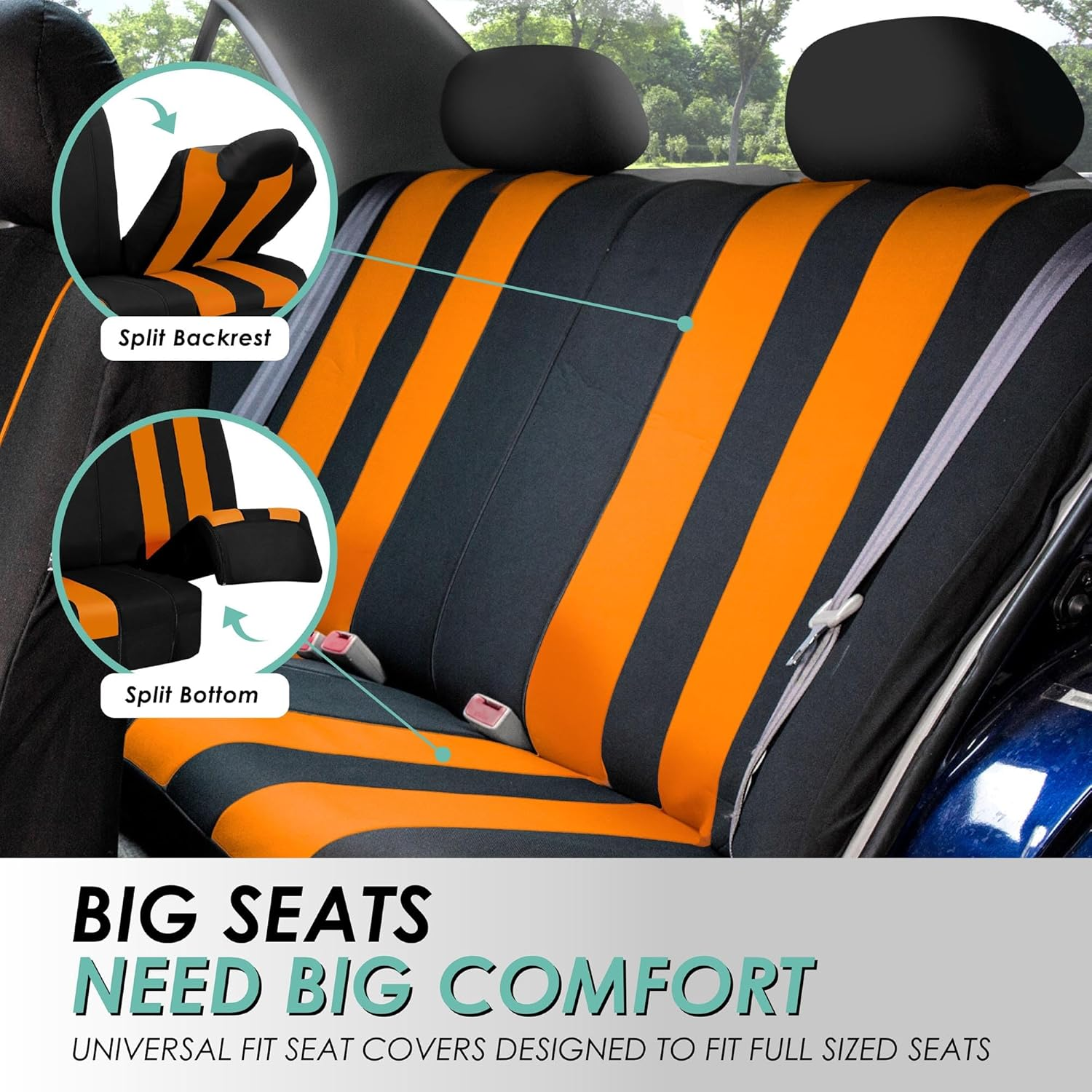 FH Group Car Seat Covers Full Set Cloth - Universal Fit, Automotive Seat Covers, Low Back Front Seat Covers, Airbag Compatible, Split Bench Rear Seat, Car Seat Cover for SUV, Sedan, Van Orange
