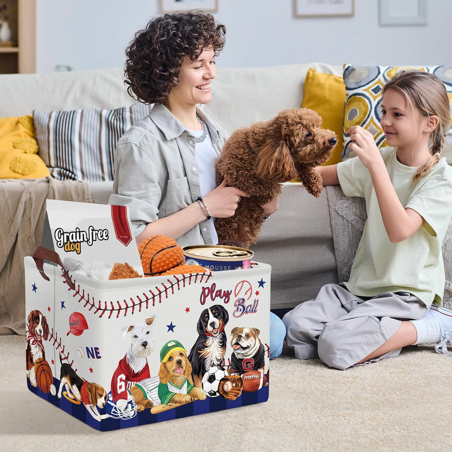 Clastyle Collapsible Dog Gift Toy Basket Rectangle Pet Clothes Food Snack Storage Bin Cute Large Sports Ball Grey Storage Cubes