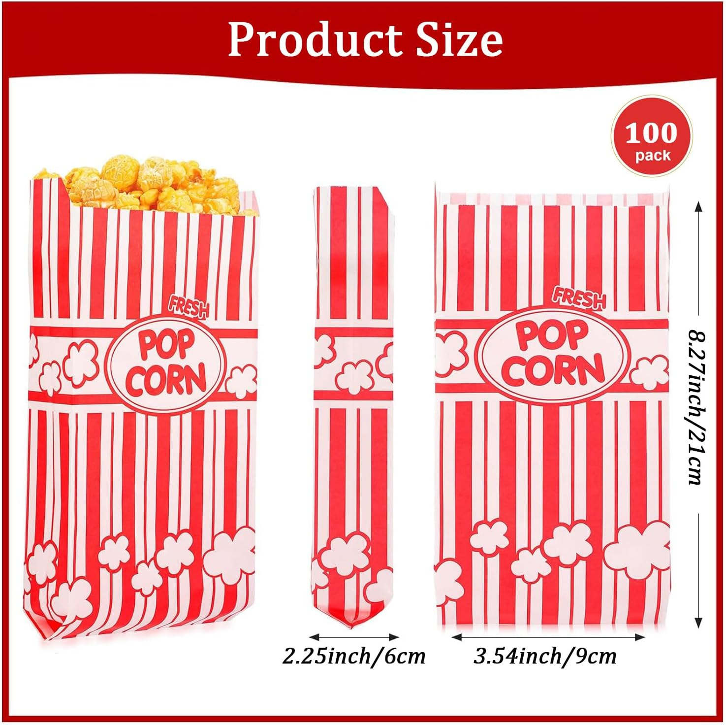 100 Pack Paper Popcorn Bags, 1 Oz, Small Individual Servings, Bulk for Popcorn Machine, Party, Movie Nights, Carnival (100) image number 3
