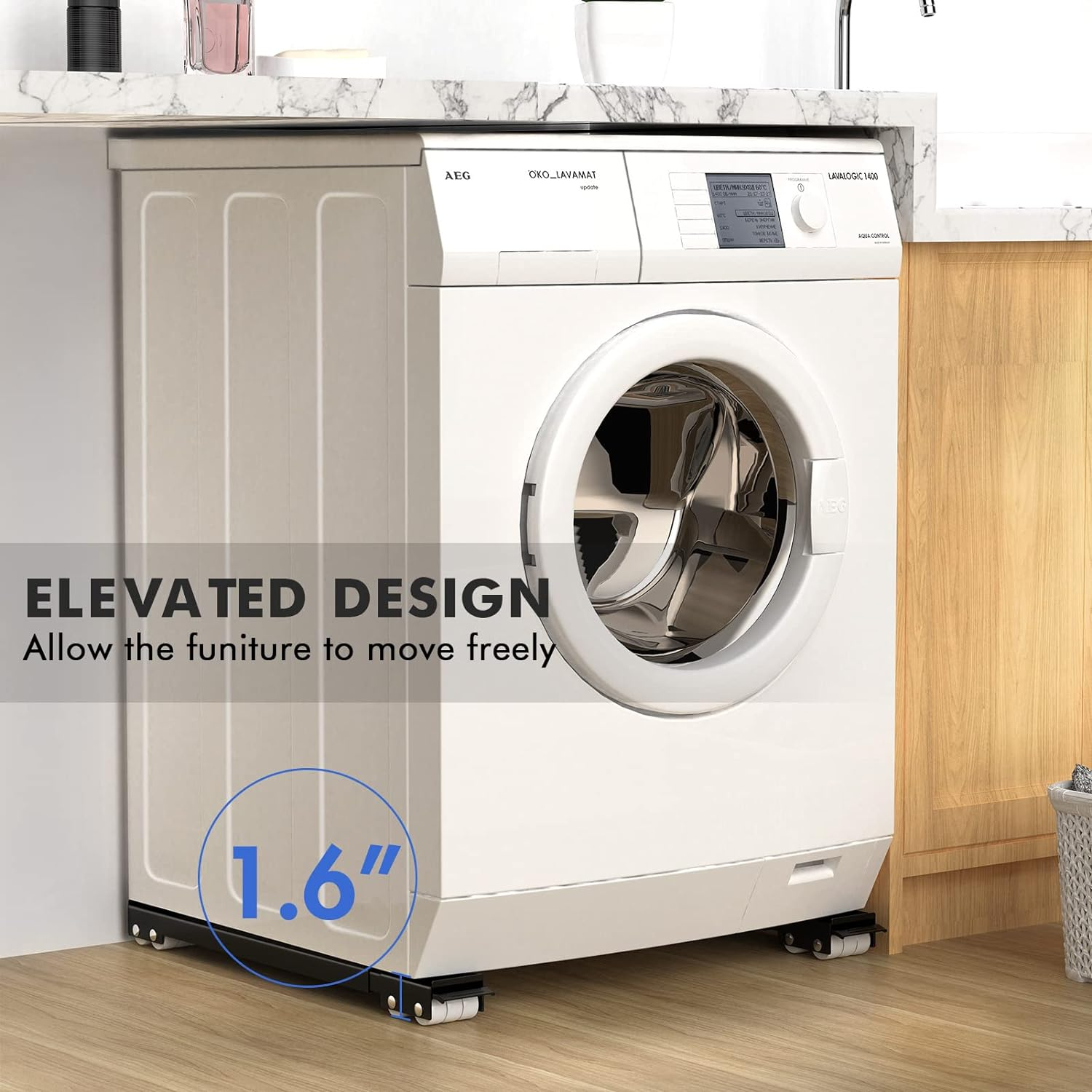 SPACEKEEPER Furniture Dolly Mobile Roller, Extendable Appliance Rollers Mobile Washing Machine Base, Fridge Stand Moving Cart for Washing Machines, Refrigerators, Dryers, Dishwashers, Black image number 4