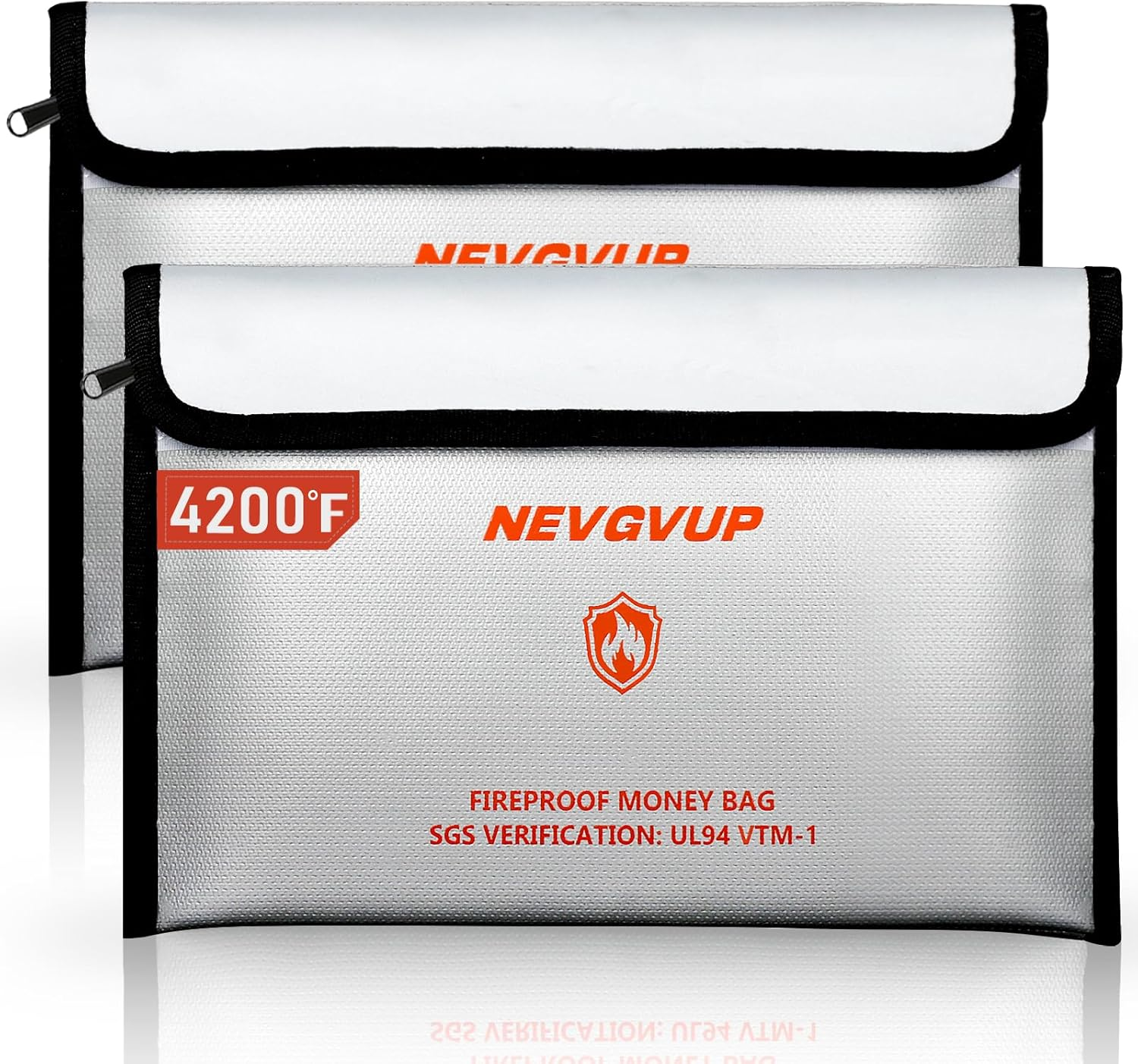 Upgraded 6200&deg;F Fireproof Money Bag with Lock, Fireproof Bag W. Zipper/Reflective Strip, 9 Layers of Heat Insulated Material, Water Resistant Fire Proof Money Bag for Cash, Fire Bag for A5 Documents