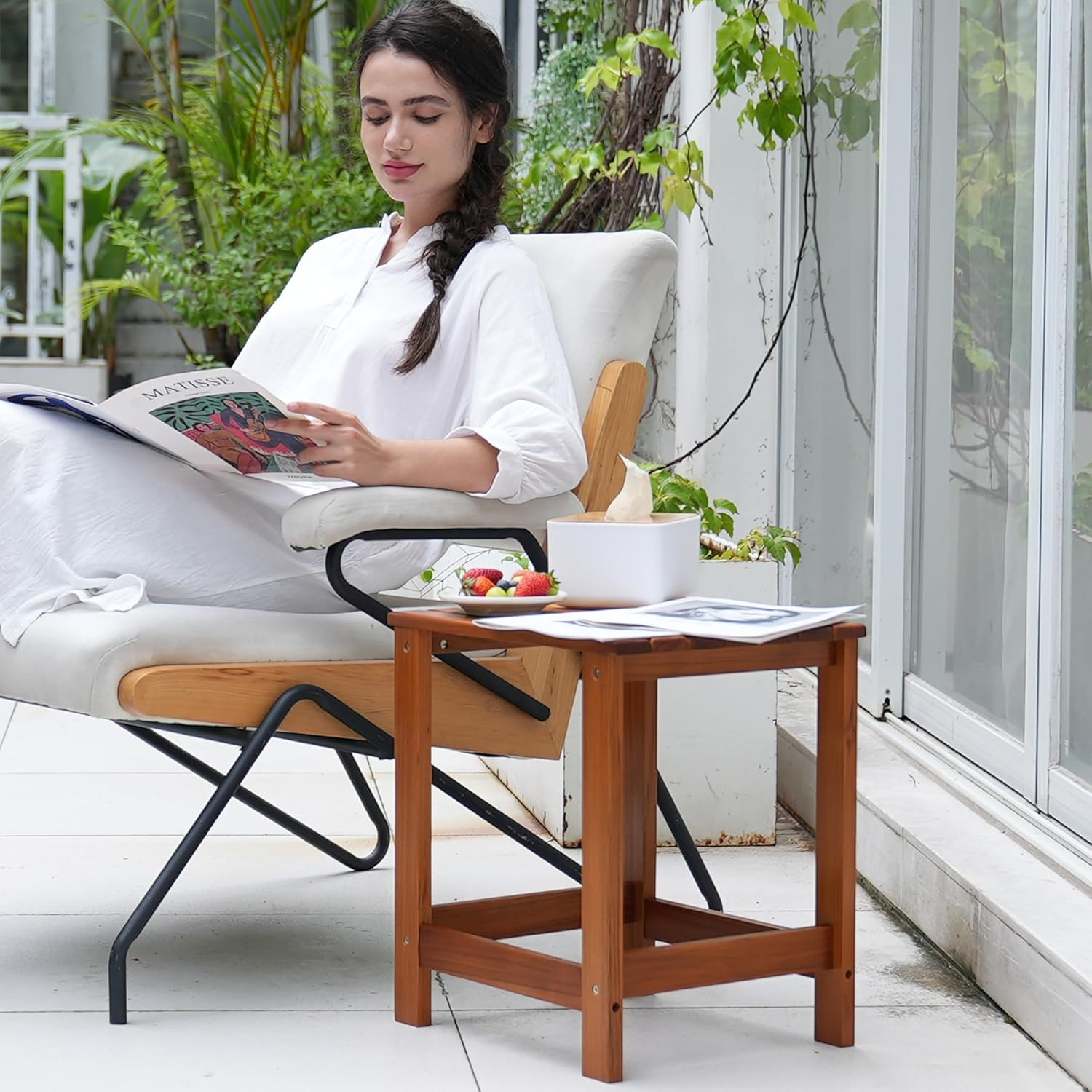 Utoplike Teak Outdoor Side Table for Patio, Pool Coffee Accent Table, Wood End Tables for Garden, Backyard, Bed, Living Room, Couch image number 1