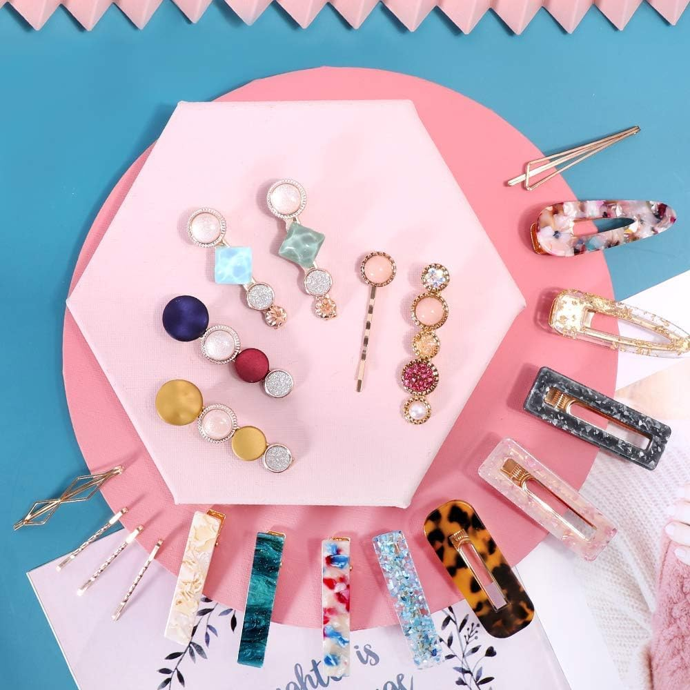 28 PCS Pearls and Acrylic Resin Hair Clips, Handmade Hair Barrettes, Marble Alligator Bobby Pins, Glitter Crystal Geometric Hairpin, Elega Nt Gold Hair Accessories image number 3