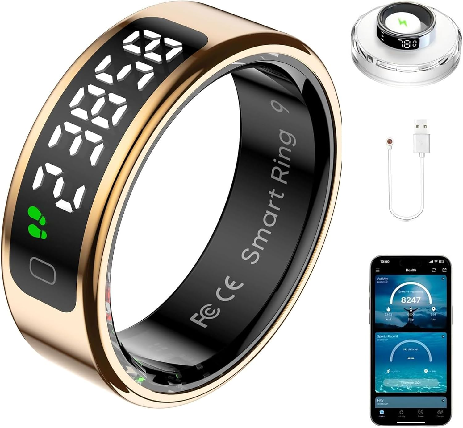 Smart Ring | 2025 New LED All-In-One Health Tracker Ring | Heart Rate, Spo2 (Blood Oxygen), Sleep & Step, Women&rsquo;S Health| Ios Android Fitness Ring | Unisex Design (Silver, #10)