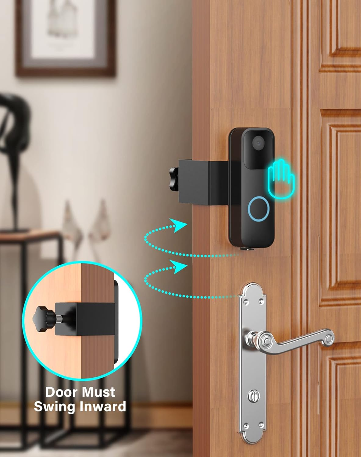 Anti-Theft Blink Video Doorbell Door Mount, No Drilling Stainless & Aluminum Video Camera Doorbell Mount for Apartment Renters Home Office Room - Doorbell Not Included (Black) image number 5