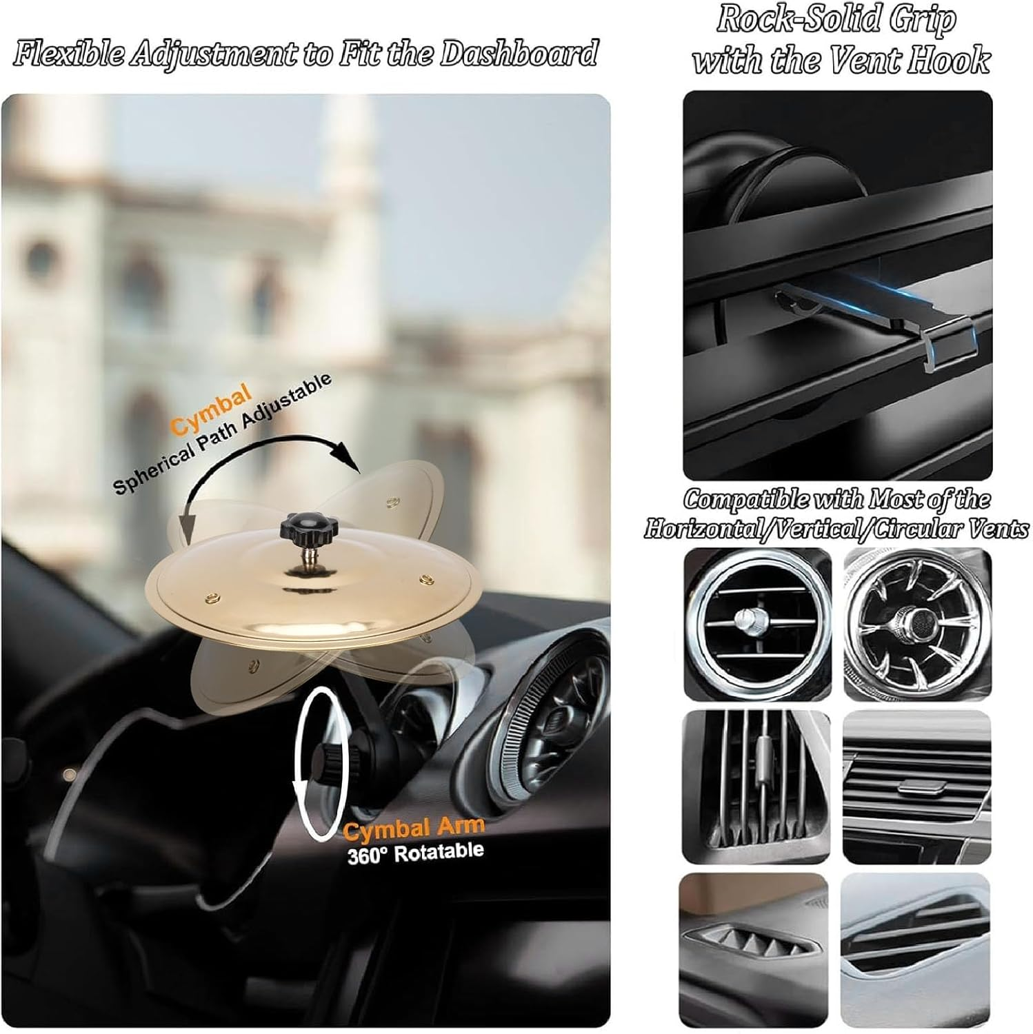 Diyeeni Car Crash Cymbal, Car Air Vent Crash Cymbal, Make Your Driving More Fun, Clip-On Mini Cymbals for All Types of Vehicles (Gold) image number 6