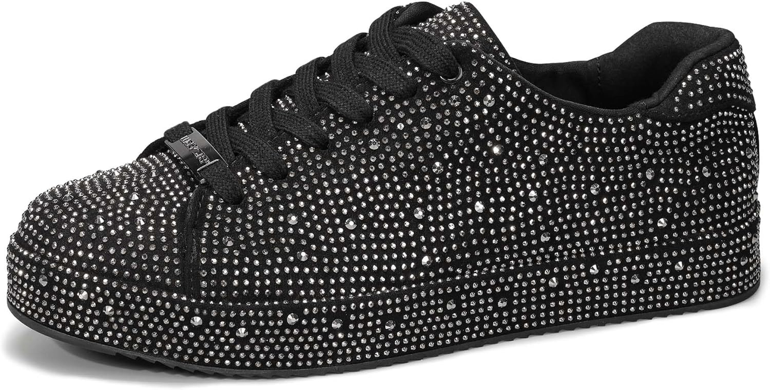 LUCKY STEP Platform Rhinestone Fashion Glitter Sneakers | Sparkly Bling Bedazzled Wedding Bridal Shiny Shoes for Women