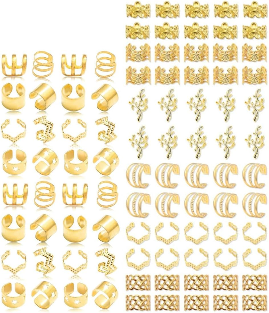 92 Pieces Gold Hair Accessories for Braids, Gold Dreadlock Jewellery Accessories, Loc Jewellery for Hair, Clips for Dreadlock Accessories, Hair Spirals Clips Hair Accessories image number 4