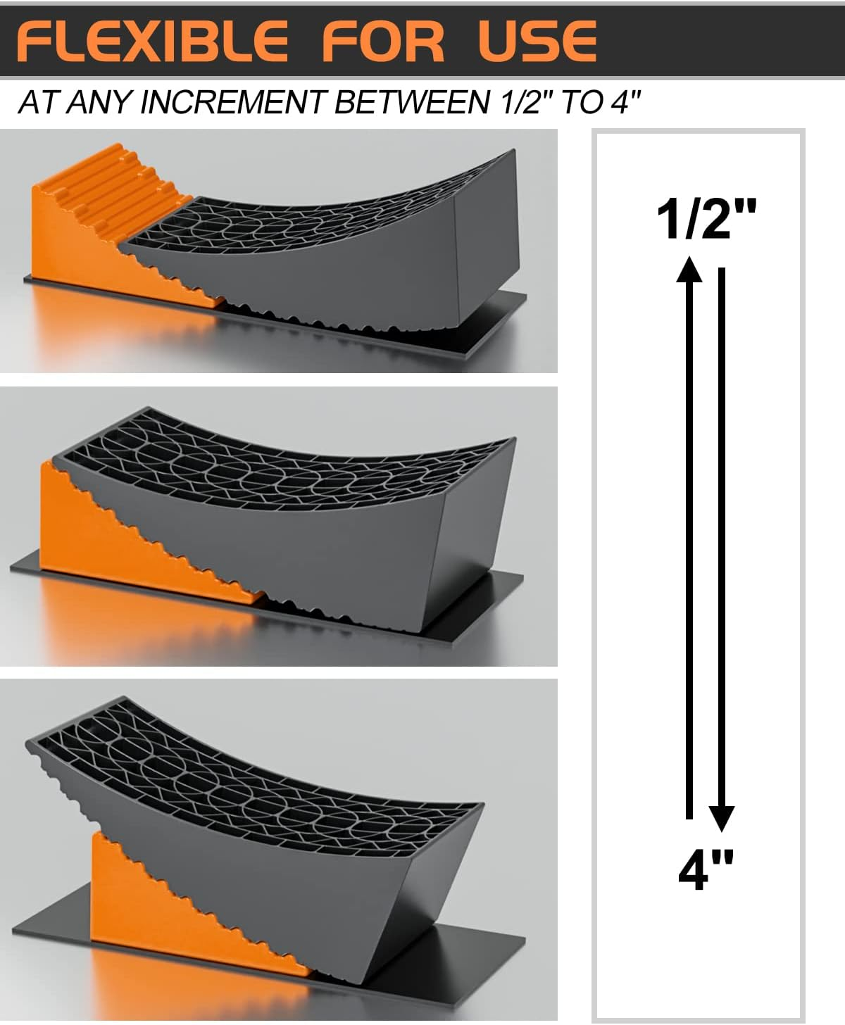 RV Leveling Blocks Ramp Kit, 2 Packs Camper Leveler System for Travel with Two Chocks, 2 Anti-Slip Mats, 1T Bubble Level and Carry Bag, up to 35000 LBS, Easier & Faster to Level Camper-Orange image number 2
