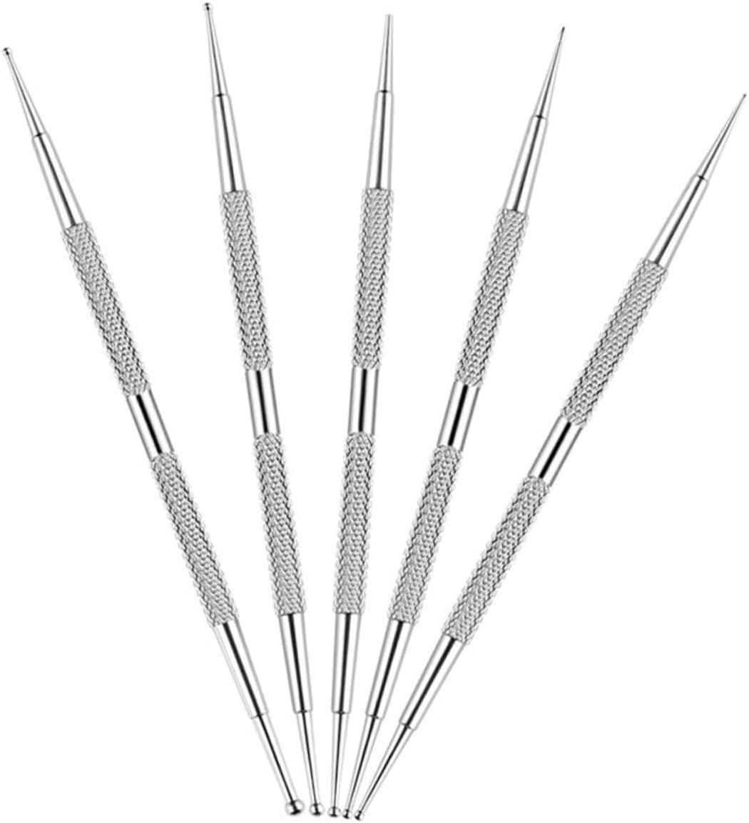 Healeved 5Pcs Nail Dotting Pen - Dual-Ended Nail Art Dotting Pen Tools Stainless Steel Manicure for Home DIY Gradient Salon Use