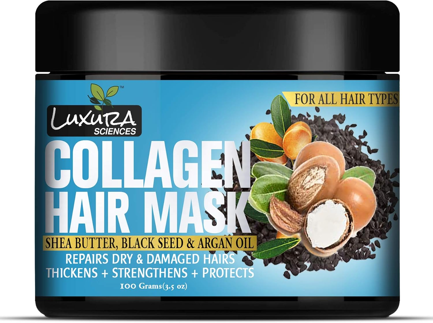 Luxura Sciences Collagen Hair Mask/After Shower Conditioner with Black Seed Oil, Argan Oil & Shea Butter 100G (Refreshing Peace) image number 5