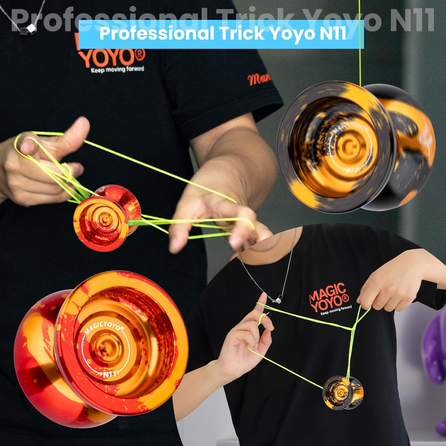 MAGICYOYO Alloy Aluminum N11 Professional Unresponsive Yoyo for Advanced Players, with Replacement Responsive Ball Bearing for Kids Beginner, 12 Strings and Responsive Bearing Kit image number 3