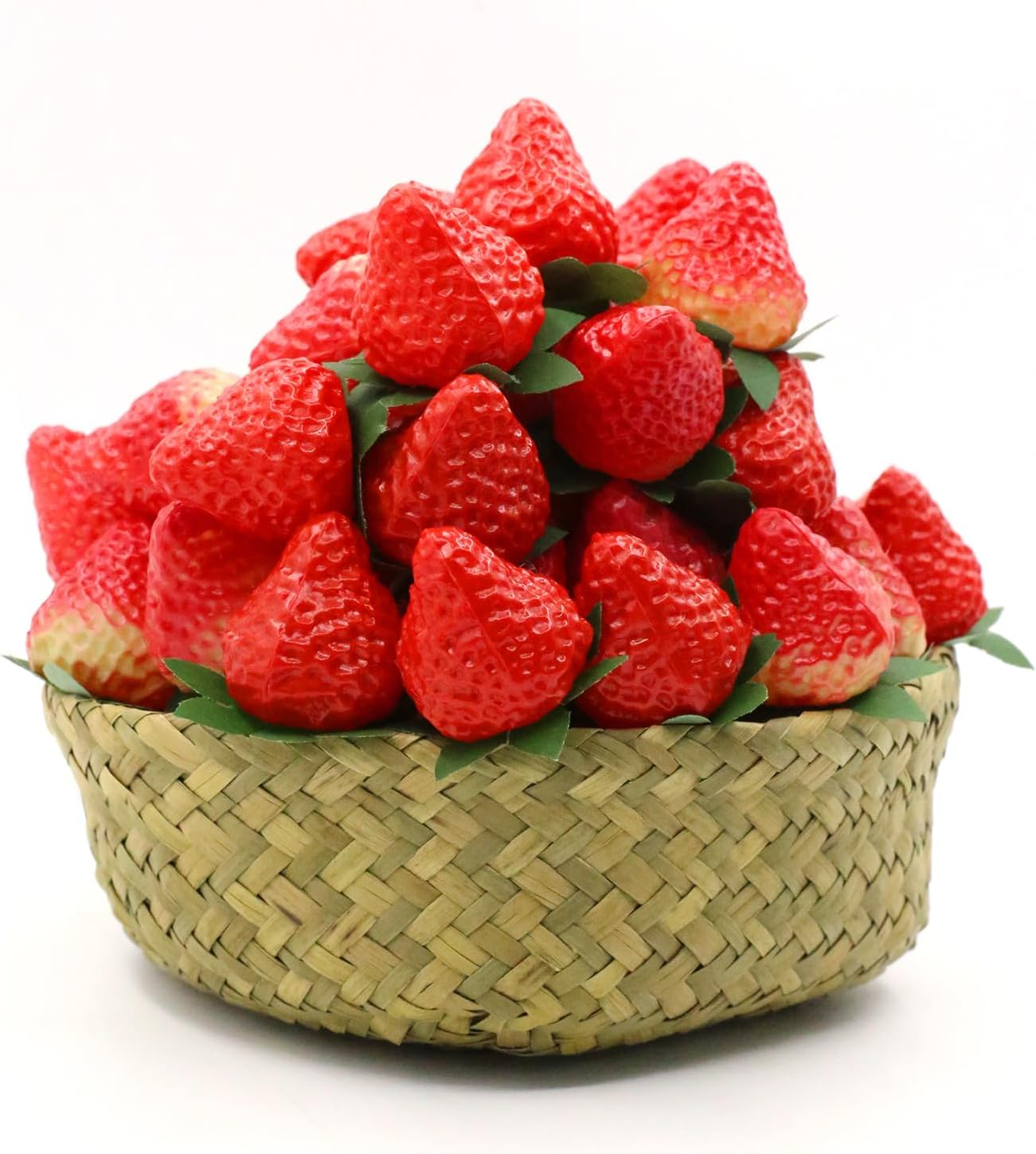 DONOTGO 50Pcs Artificial Strawberries Fruit Plastic Fake Lifelike Simulation Realistic Strawberry Faux Fruits Decoration for Home Kitchen Cabinet Party Cake Dessert Decor Photography Prop image number 6